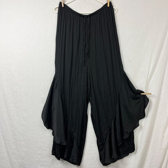 Victorias Secret Satin Wide Leg Ruffle Pull On Pants Womens L Whimsygoth Gypsy - Picture 1 of 12